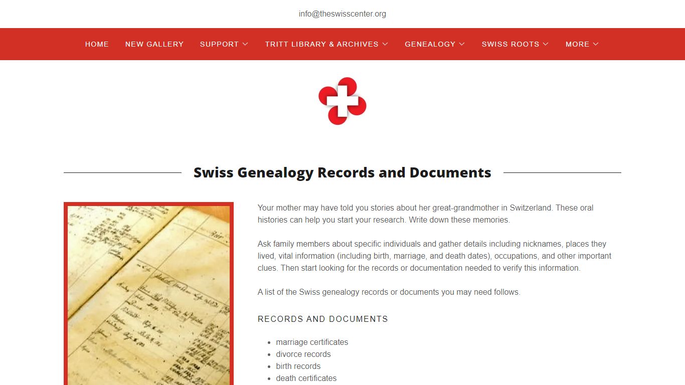 Genealogy Records - Swiss Center of North America